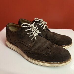 Cole Haan LunarGrand Wing Tip Chestnut Suede Shoes Mens 10.5